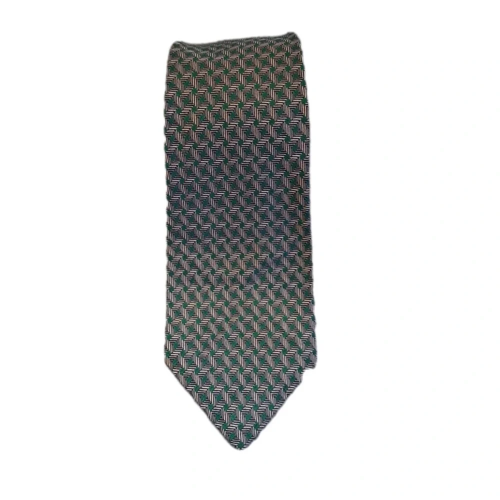 Vintage Polo Ralph Lauren Green Gold Houndstooth Silk Made in USA Necktie 90's